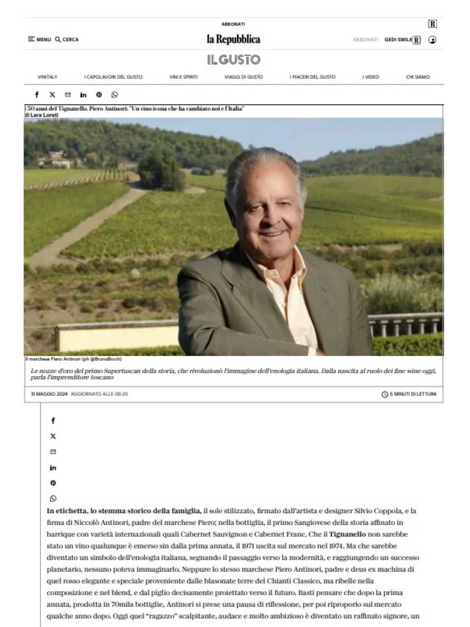 IN PRESENZA
Innovare e migliorarsi rispettando la tradizione: incontro con Albiera Antinori e visita alla Cantina Marchesi Antinori