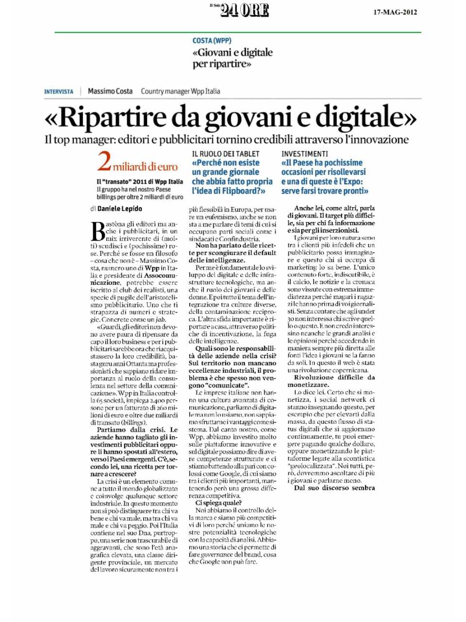 INTERVISTA A MASSIMO COSTA